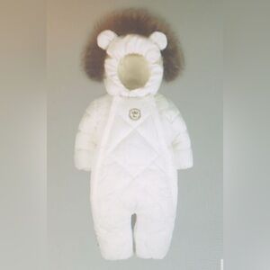 Cozy White Baby Snowsuit with Fur Trim